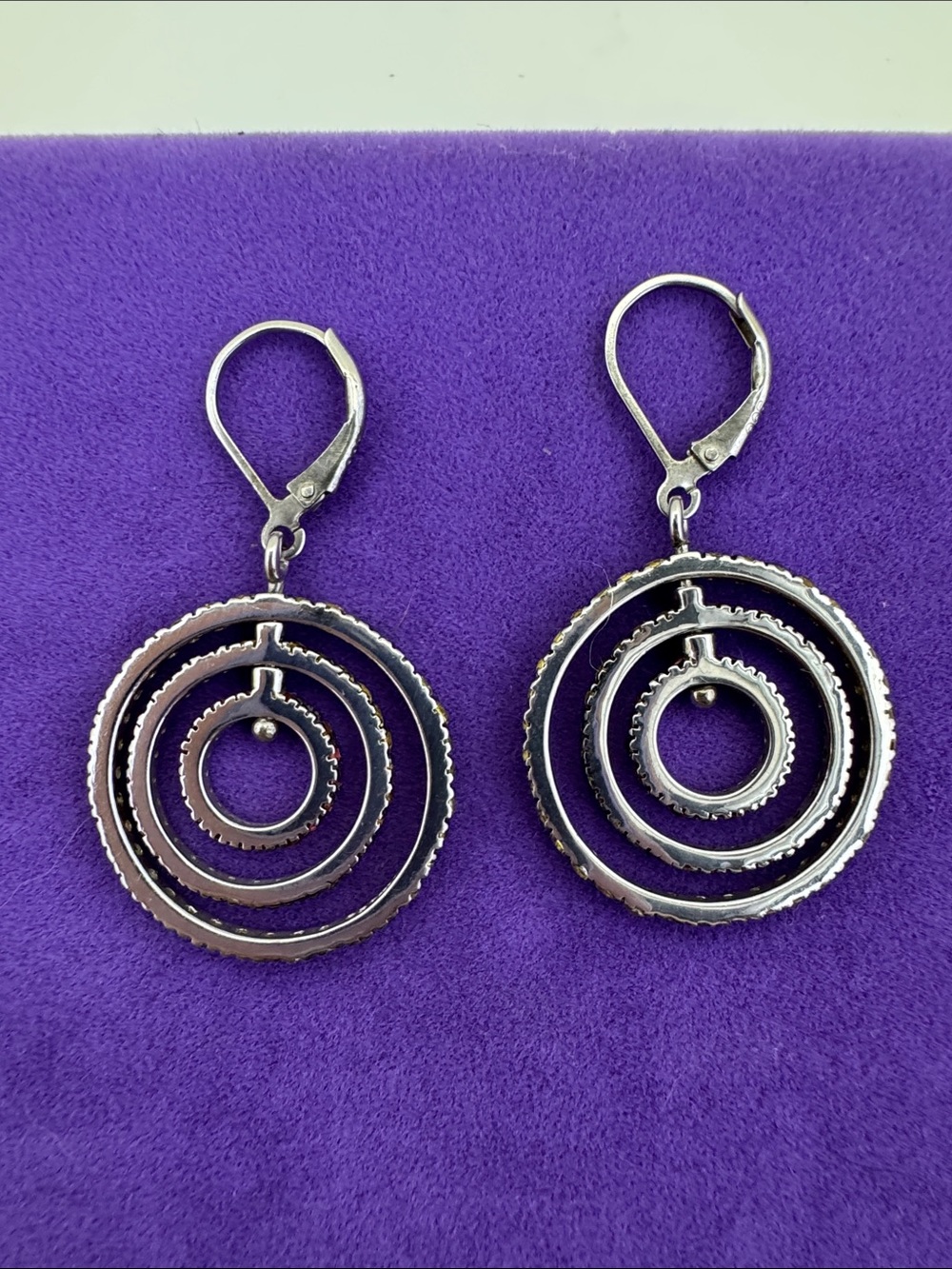 💛 Unique Sterling Silver Concentric Circle Multi Colour CZ Drop Earrings
